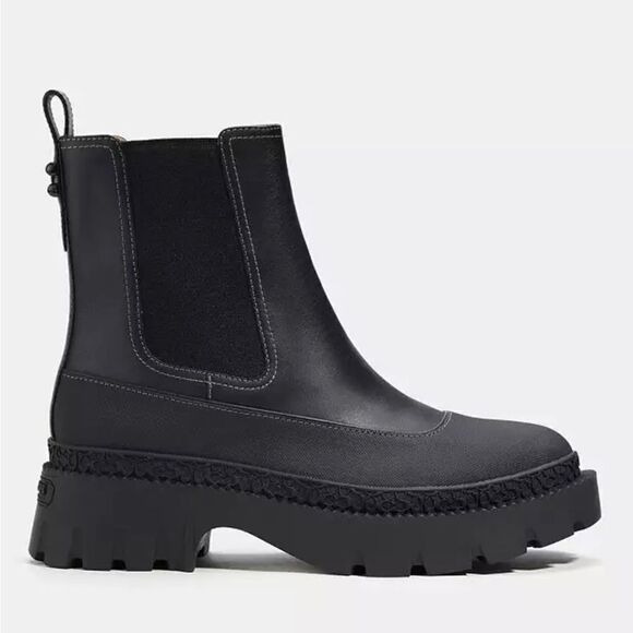Coach Jayla Lug Sole Black Leather Chelsea Boot womens size 8.5 - Picture 4 of 14